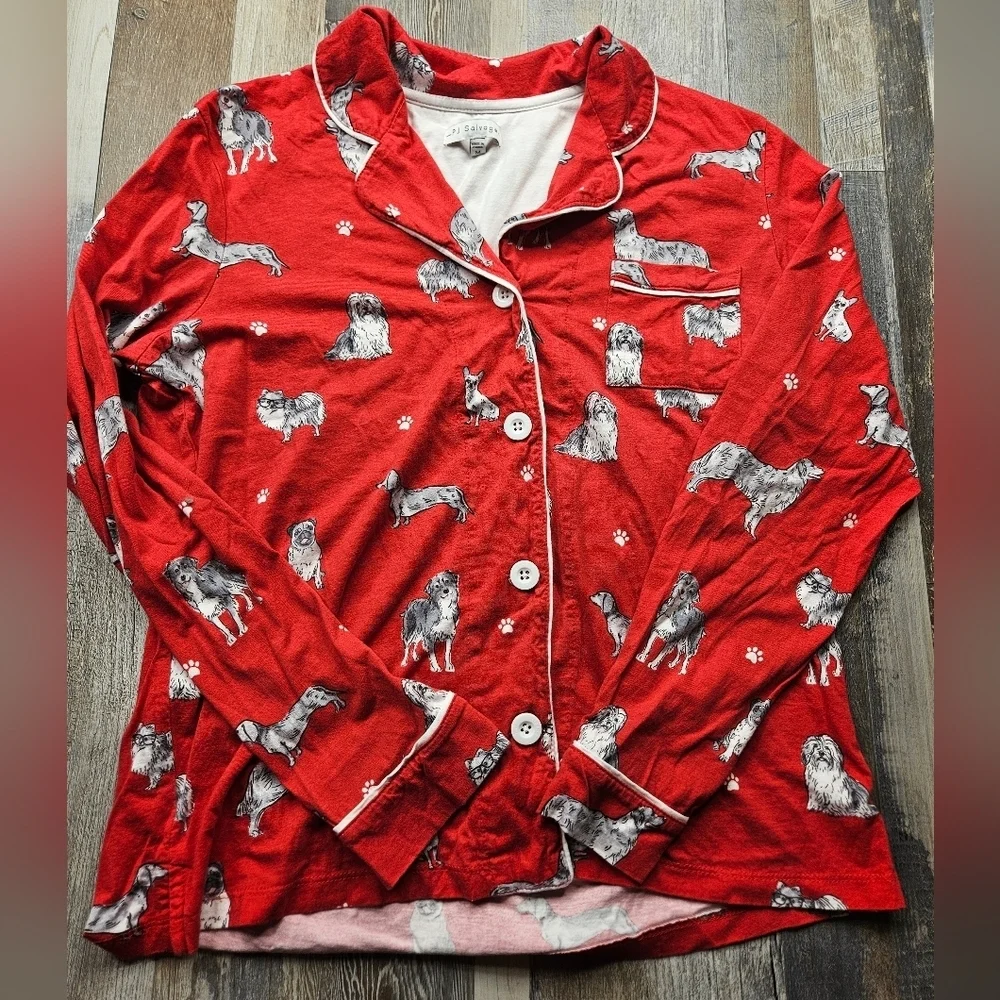 PJ Salvage Women's Pajama Set Women's Medium Red with dogs - Picture 5 of 9